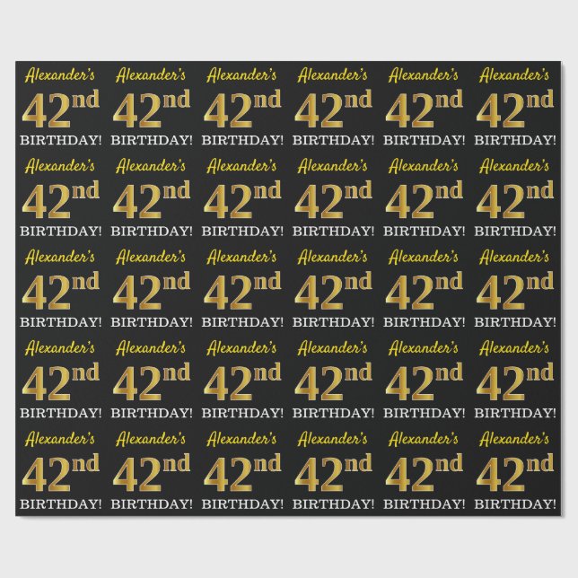 Papel De Presente Preto, Imitação Dourada "42º ANIVERSÁRIO" (Aberto)