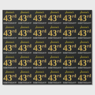 Papel De Presente Preto, Imitação Dourada "43º ANIVERSÁRIO"