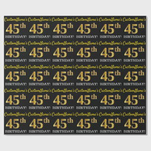Papel De Presente Preto, Imitação Dourada "45 ANOS"