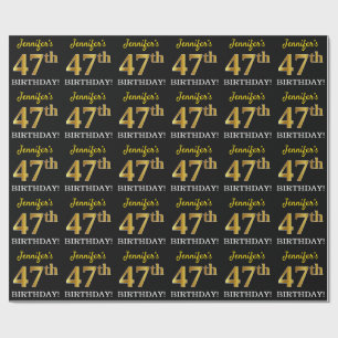Papel De Presente Preto, Imitação Dourada "47º ANIVERSÁRIO"