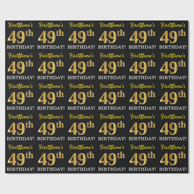 Papel De Presente Preto, Imitação Dourada "49 ANOS" (Aberto)