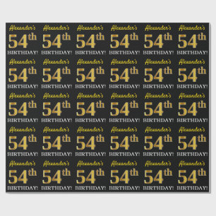 Papel De Presente Preto, imitação Dourada "54º ANIVERSÁRIO"