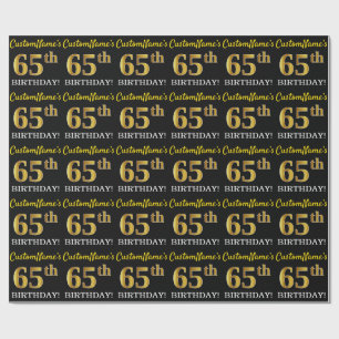 Papel De Presente Preto, Imitação Dourada "65 ANOS"