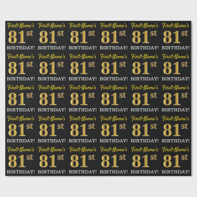 Papel De Presente Preto, Imitação Dourada "81 ruas ANIVERSÁRIO" (Aberto)