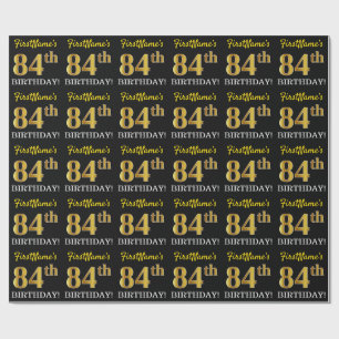 Papel De Presente Preto, Imitação Dourada "84.º ANIVERSÁRIO"