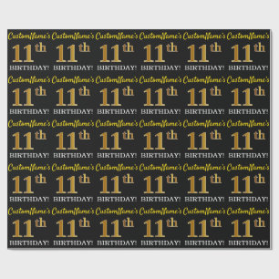 Papel De Presente Preto, imitação Dourada "ANIVERSÁRIO 11"