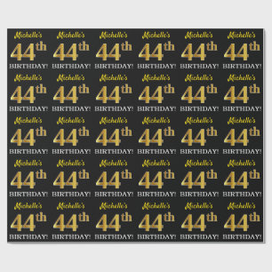 Papel De Presente Preto, imitação Dourada "ANIVERSÁRIO 44"
