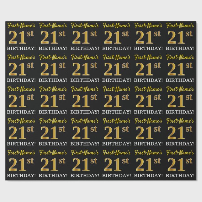 Papel De Presente Preto, imitação Dourada "aniversário de 21 anos" (Aberto)