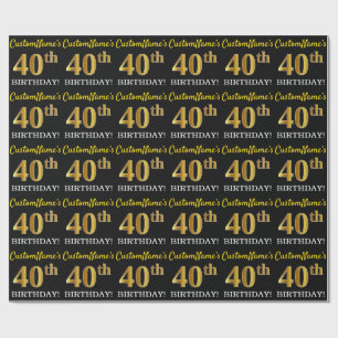 Papel De Presente Preto, imitação Dourada "aniversário de 40 anos"