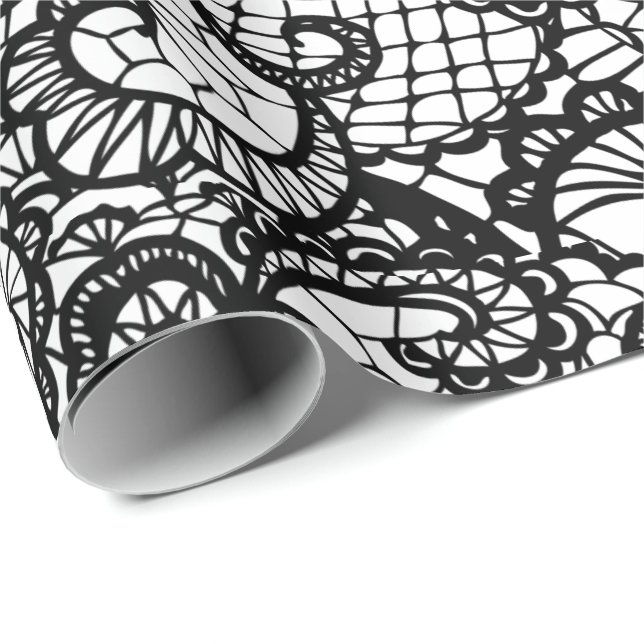 Papel De Presente Preto Lace em Branco (Ponta do rolo)