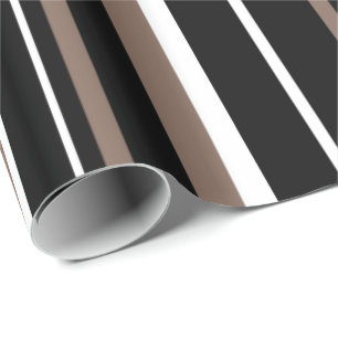 Papel De Presente Preto, Marrom Taupe e Listra Branca