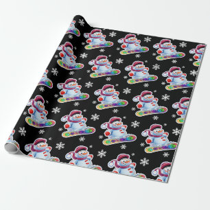 Papel De Presente Preto matte do boneco de neve da snowboarding