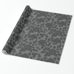 Papel De Presente Preto no Floral Rosa preto