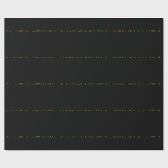 Papel De Presente Preto & Ouro Mínimo Nome Próprio Fofo (Aberto)