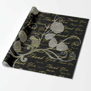 Papel De Presente preto, ouro, prata, obrigado, flores, floral,