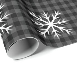 Papel De Presente Preto rústico, xadrez escocês cinza - floco de nev