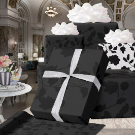 Papel De Presente Preto Sobre Vinha De Folha Preta Elegante