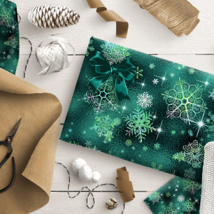 Papel De Presente Prettiest Snowflakes Green ID846