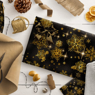 Papel De Presente Prettiest Snowflakes Padrão Dourado/Black ID846