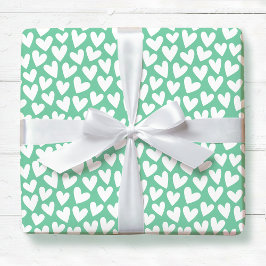 Papel De Presente Pretty Love Heart Pattern Mint White Valentine
