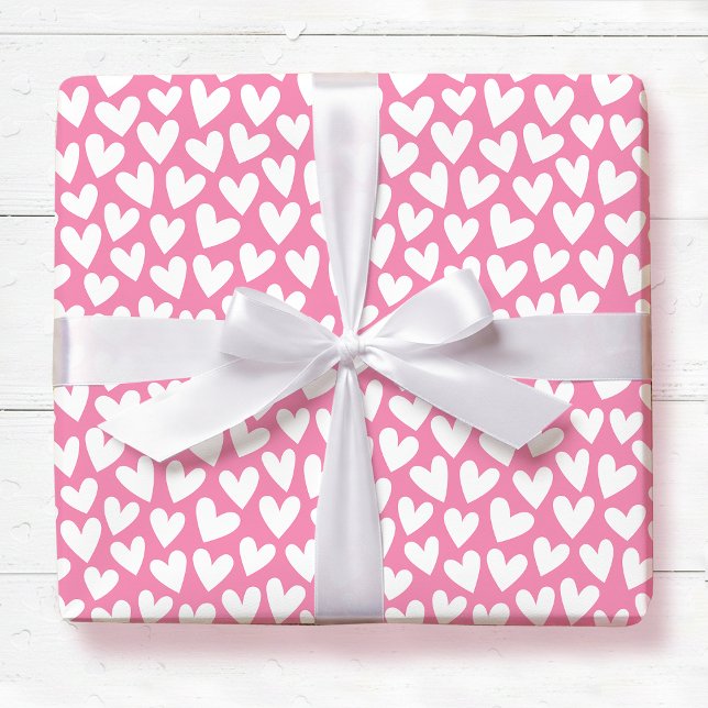 Papel De Presente Pretty Love Heart Pattern Pink White Valentine (Criador carregado)