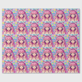 Papel De Presente Pretty Pink Anime Girl's Birthday Party