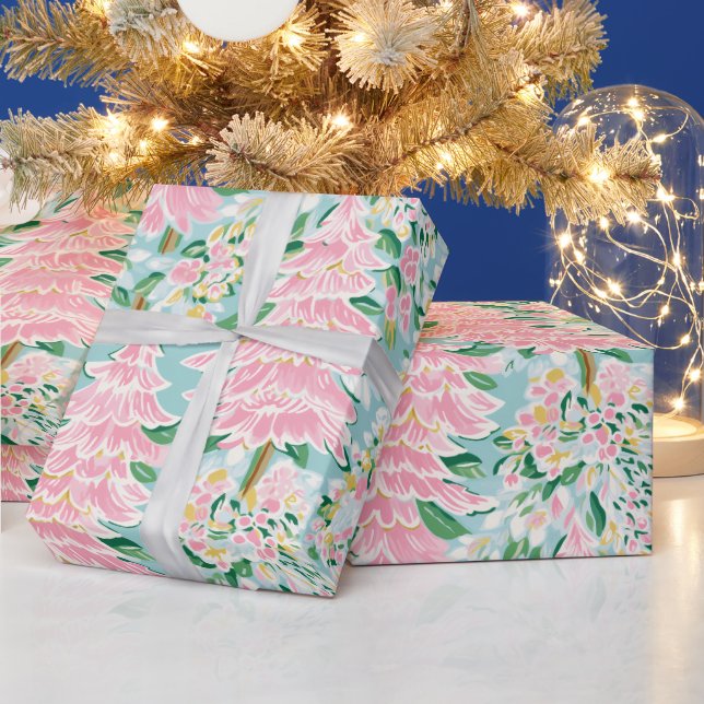 Papel De Presente Pretty Soft Pastel Pink & Teal Pine Trees Holiday  (Feriados)