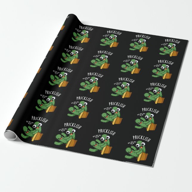 Papel De Presente Pricklish Piadas Engraçadas de Cactus Fundo Escuro (Desenrolado)
