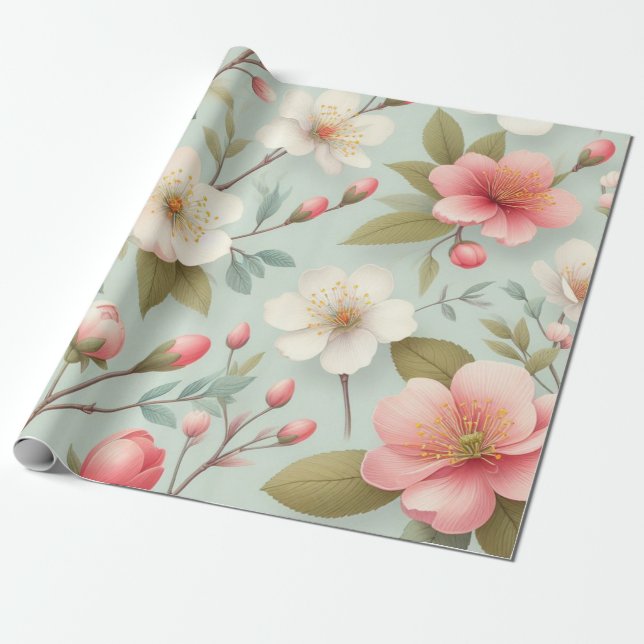 Papel De Presente Primavera Blossoms no Ovo Azul de Robin (Desenrolado)