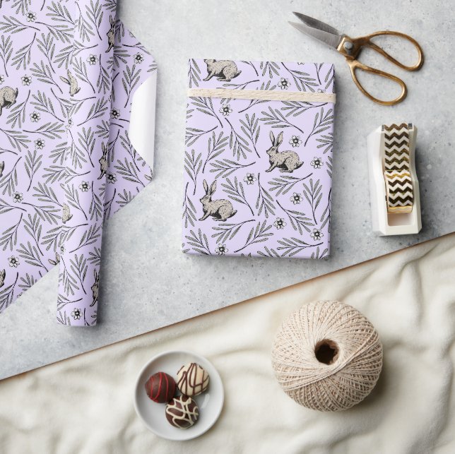 Papel De Presente Primavera Bunnies Páscoa Roxo (Artesanato)