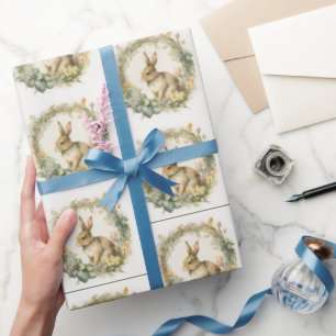 Papel De Presente Primavera Bunny In Wreath