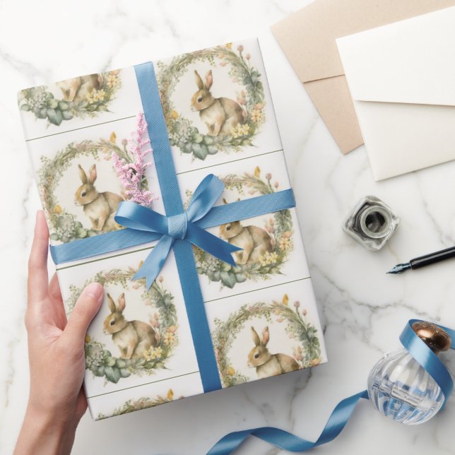 Papel De Presente Primavera Bunny In Wreath (Presentear)
