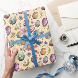 Papel De Presente Primavera de Ovos de Páscoa Coloridos Padrão Flora