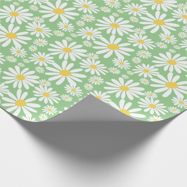 Papel De Presente Primavera de Patterno do Groovy Daisies Retro Verd (Ponta)