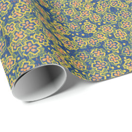 Papel De Presente Primavera Flor, azul e amarelo, padrão floral