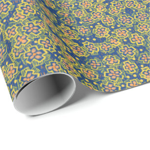 Papel De Presente Primavera Flor, azul e amarelo, padrão floral