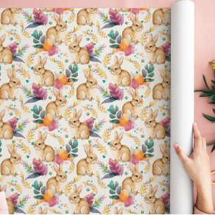 Papel De Presente Primavera Floral Bunnies Galore