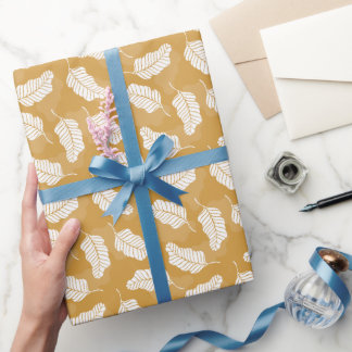 Papel De Presente Primavera | Folhas ouros E Brancas