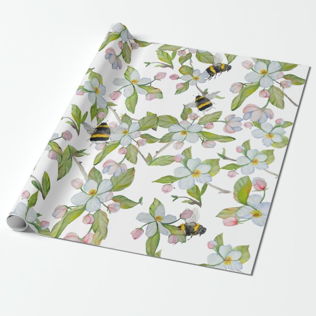 Papel De Presente Primavera jardins e mamangabas (Desenrolado)