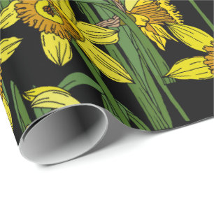 Papel De Presente Primavera Narciso Daffodils em Floral Negrito