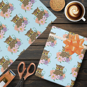 Papel De Presente Primavera Pastel Flowers Owl