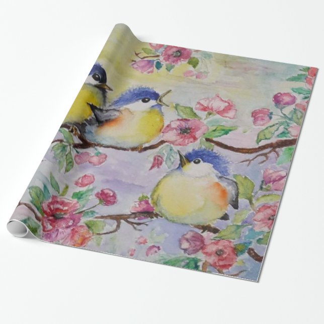 Papel De Presente Primavera Sparrows Wraping Paper (Desenrolado)