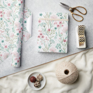 Papel De Presente Primavera Wildflower Impressão Blush & Soft Green 