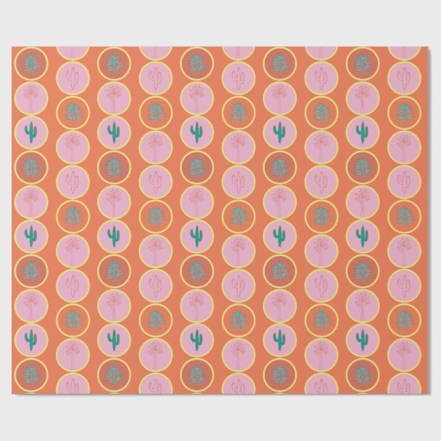 Papel De Presente Primaveras de Palma Retroativa Círculos Geométrico (Aberto)