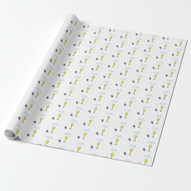 Papel De Presente Primeira Comunhão do Menino, Cálice com Hóstia e U (Desenrolado)
