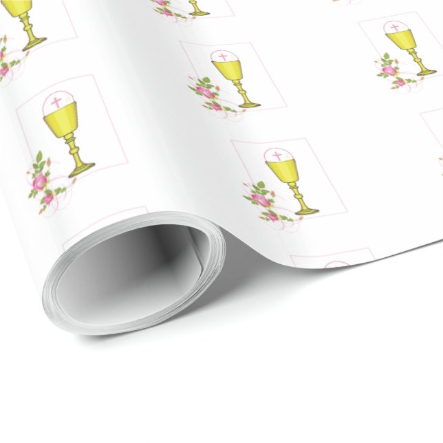 Papel De Presente Primeira Comunhão Personalizada Nome da Menina Ros (Ponta do rolo)