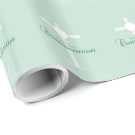 Papel De Presente Primeira Comunhão, Roteiro em Verde Suave