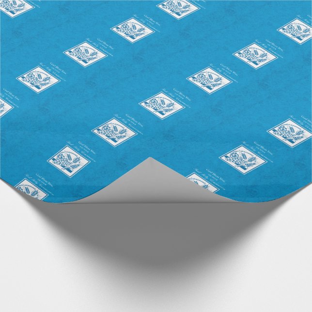 Papel De Presente Primeira Comunhão, Trigo, Uvas Azuis (Ponta)