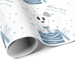Papel De Presente Primeira Cupada de Natal em Presentes (Blue de inv