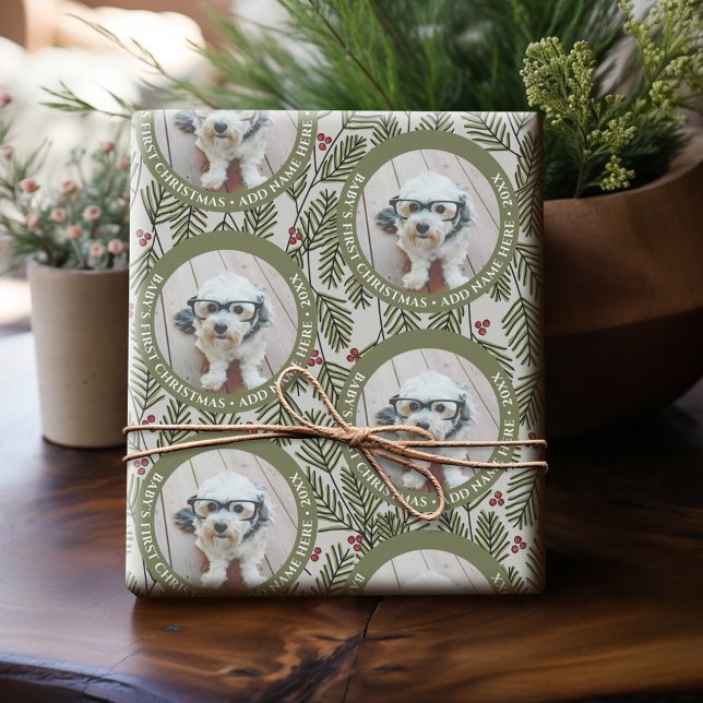 Papel De Presente Primeira Foto de Natal do Bebê - Sucursais Whimsic (Personalized Photo Wrapping Paper)